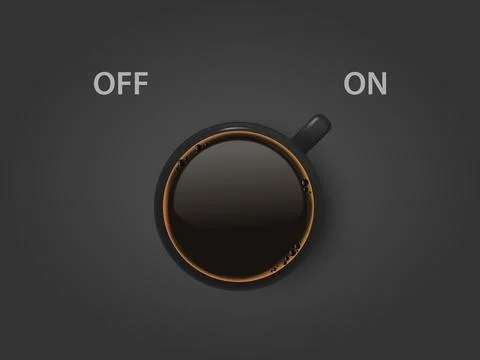 Vector 3d Realistic Off, On Switch with Coffee in Black Ceramic, Porcelain Ilustração Stock