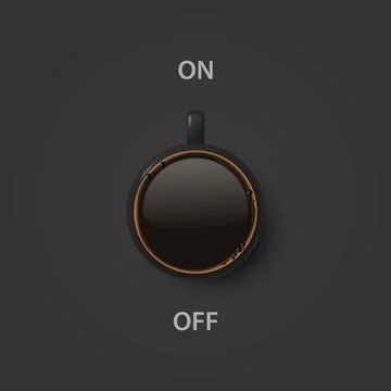 Vector 3d Realistic Off, On Switch with Coffee in Black Ceramic, Porcelain Ilustración de archivo