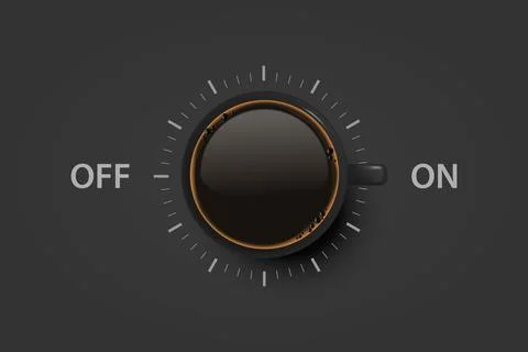 Vector 3d Realistic Off, On Switch with Coffee in Black Ceramic, Porcelain Ilustração Stock