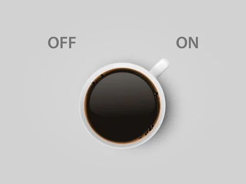 Vector 3d Realistic Off, On Switch with Coffee in White Ceramic, Porcelain Ilustración de archivo