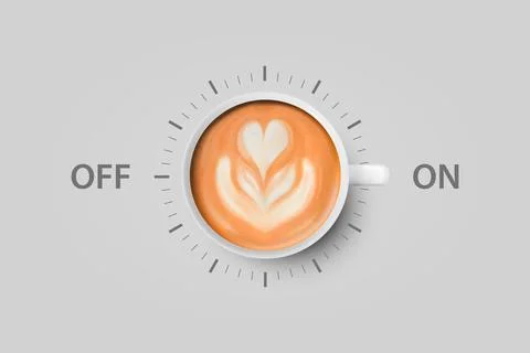 Vector 3d Realistic Off, On Switch with Coffee in White Ceramic, Porcelain Ilustración de archivo
