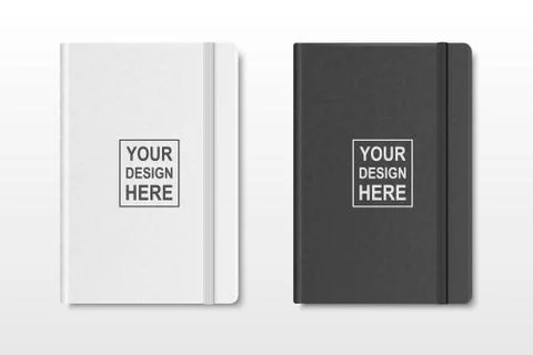 Vector 3d Realistic Textured White and Black Closed Blank Paper Notebook Set Stock Illustration