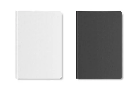 Vector 3d Realistic Textured White and Black Closed Blank Paper Notebook Set Stock Illustration