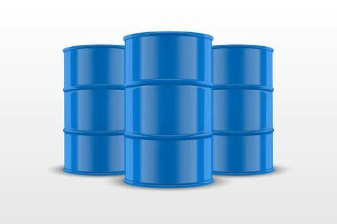 Vector 3d Realistic Three Blue Barrels, Hazard Liquid. Caution Barrel Ilustração Stock