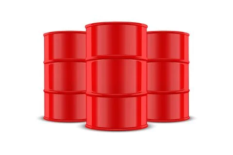 Vector 3d Realistic Three Red Barrels, Hazard Liquid. Caution Barrel Stock Illustration