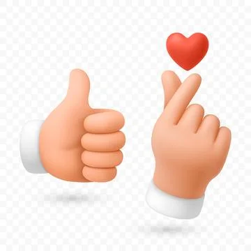 Vector 3D Realistic Thumbs Up, Korean Finger Heart Gestures. Like Symbol Stock Illustration