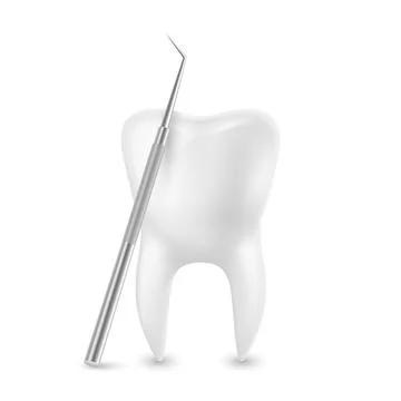 Vector 3d Realistic Tooth and Dental Probe for Teeth Closeup Isolated on White Illustrazione stock
