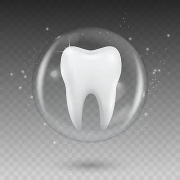 Vector 3D Realistic Tooth in a Protective Bubble Icon Isolated. Design Template Stock Illustration