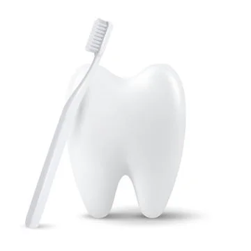 Vector 3d Realistic Tooth with Toothbrush Isolated on White Background. Medical Illustrazione stock