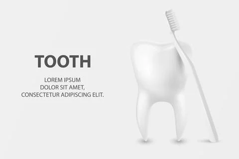 Vector 3d Realistic Toothbrush and Tooth Closeup Isolated on White Background Illustrazione stock