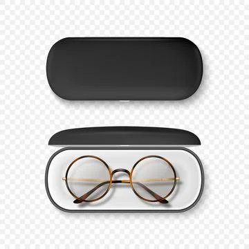Vector 3D Realistic Tortoise Shell Frame Glasses and Black Case Set. Round Illustrazione stock