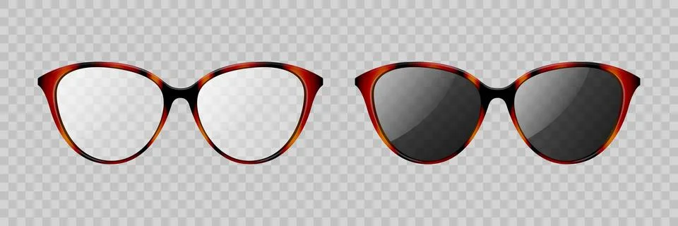 Vector 3d Realistic Tortoiseshell Cat Eye Glasses and Sunglasses Set, Isolated Stockillustratie