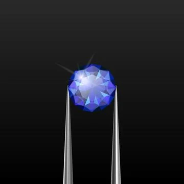 Vector 3d Realistic Transparent Blue Gemstone, Diamond, Crystal, Rhinestone with Stock Illustration