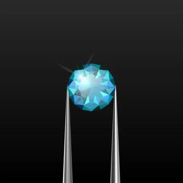 Vector 3d Realistic Transparent Blue Gemstone, Diamond, Crystal, Rhinestone with Stock Illustration
