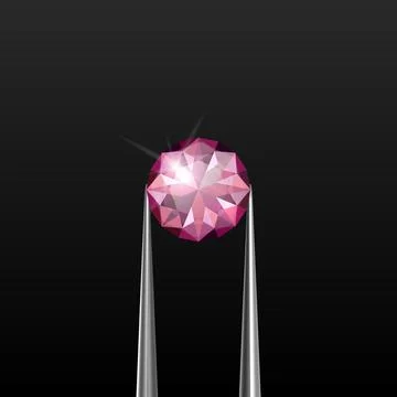 Vector 3d Realistic Transparent Pink Gemstone, Diamond, Crystal, Rhinestone with Stock Illustration