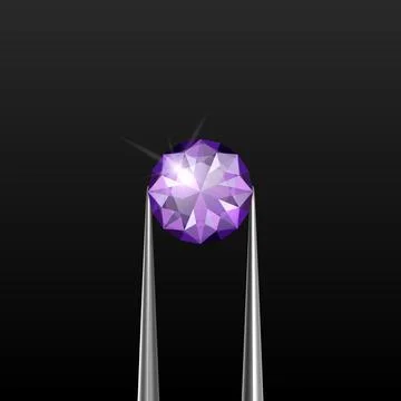 Vector 3d Realistic Transparent Purple Gemstone, Diamond, Crystal, Rhinestone Stock Illustration