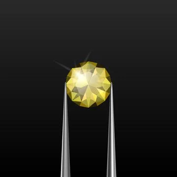 Vector 3d Realistic Transparent Yellow Gemstone, Diamond, Crystal, Rhinestone Stock Illustration