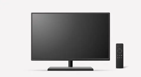 Vector 3d Realistic TV Screen, Isolated. Smart TV Screen with Remote Control Illustrazione stock