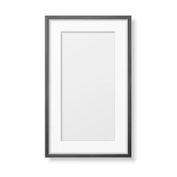 Vector 3d Realistic Vertical Black Wooden Simple Modern Frame Icon Closeup Stock Illustration