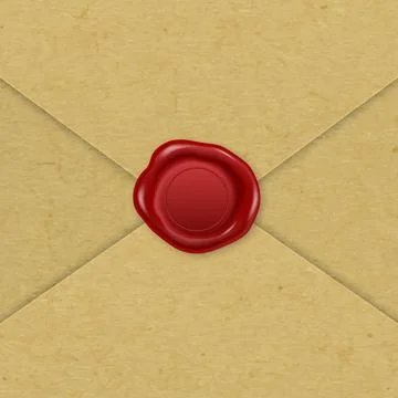 Vector 3d Realistic Vintage Letter Stamp, Wax Seal on Brown Craft Paper Envelope イラスト素材