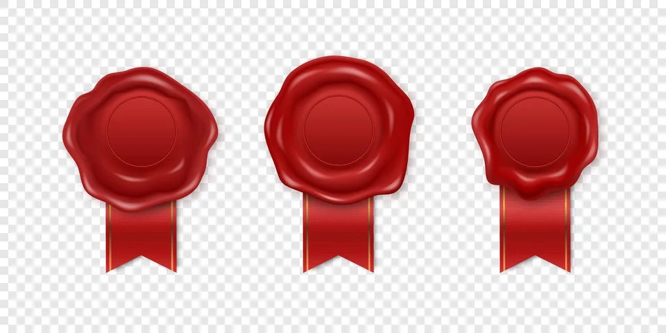 Vector 3d Realistic Vintage Red Stamp, Wax Seal Set Isolated. Sealing Wax Illustration