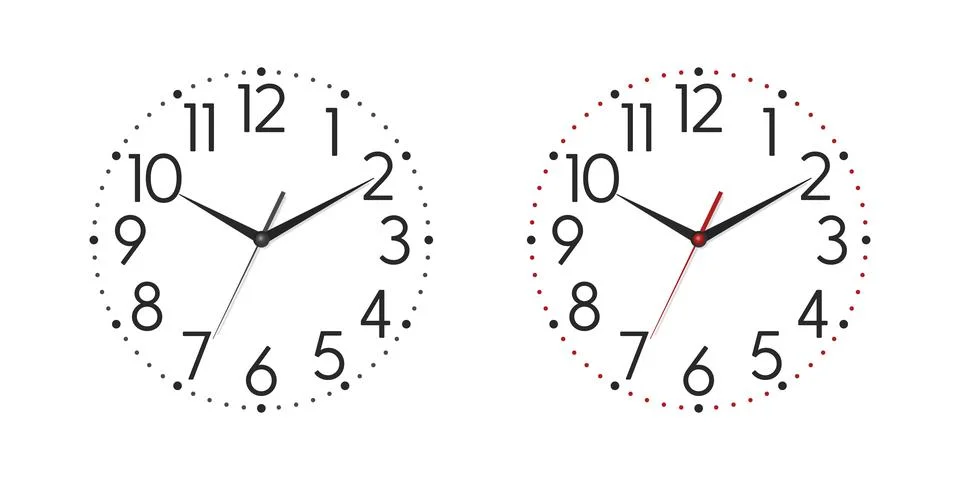 Vector 3d Realistic Wall Office Clock Face, Dial Icon Set Closeup Isolated on 스톡 일러스트