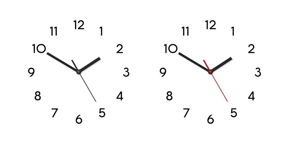 Vector 3d Realistic Wall Office Clock Face Set. White and Black Dial and Clock Stock Illustration