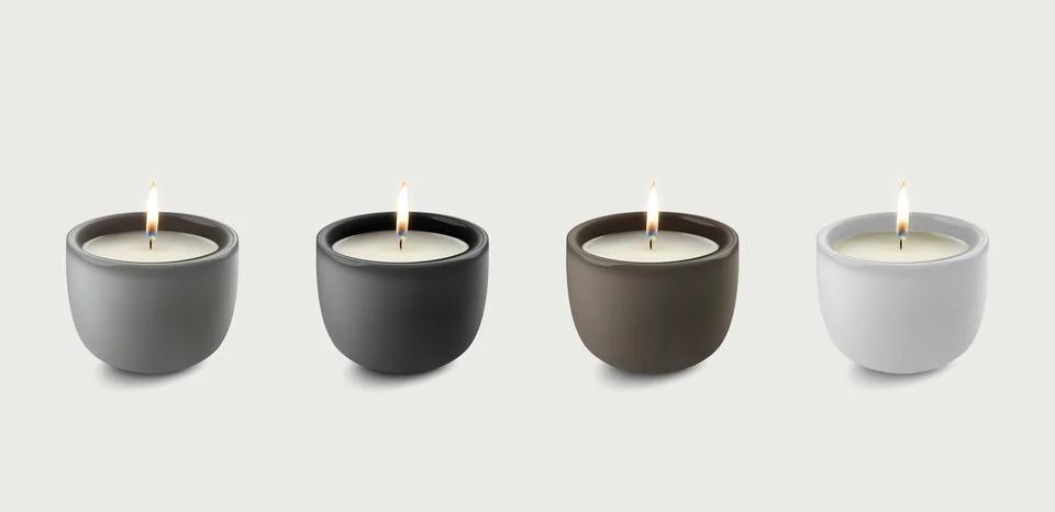 Vector 3d Realistic Wax Burning Party, Spa Candle with Flame of a Candle in a 스톡 일러스트