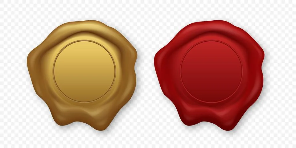 Vector 3d Realistic Wax Seal Icon Set. Red Wax Seal and Gold Wax Seal. Realistic Stock Illustration
