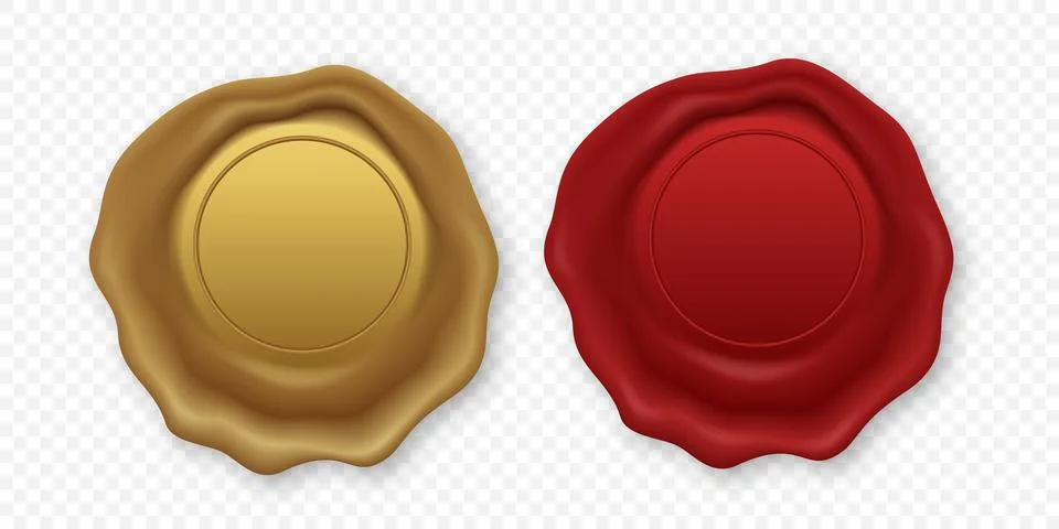 Vector 3d Realistic Wax Seal Icon Set. Red Wax Seal and Gold Wax Seal. Realistic Stock Illustration