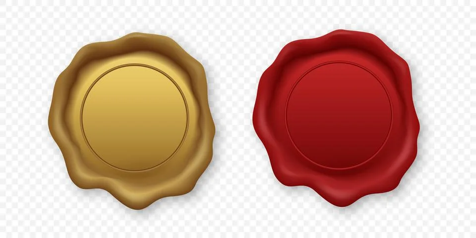 Vector 3d Realistic Wax Seal Icon Set. Red Wax Seal and Gold Wax Seal. Realistic Stock Illustration