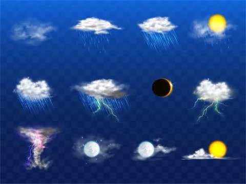 Vector 3d realistic weather forecast, metcast elements 스톡 일러스트