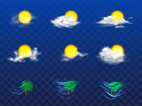 Vector 3d realistic weather forecast, metcast elements Illustrazione stock