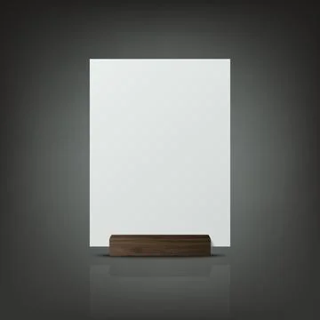 Vector 3d Realistic White A4 Empty Blank Paper Sheet, Card on Wooden Holder Stock Illustration