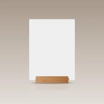 Vector 3d Realistic White A4 Vertical Empty Blank Paper Sheet, Card on Wooden Stock Illustration