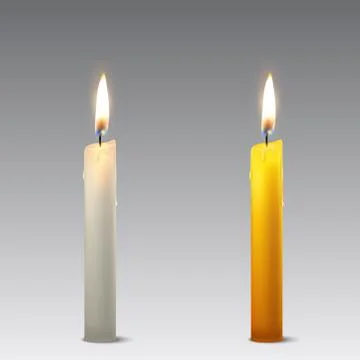 Vector 3d realistic white and orange paraffin or wax burning party candle icon 스톡 일러스트