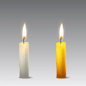 Vector 3d realistic white and orange paraffin or wax burning party candle icon Stock Illustration