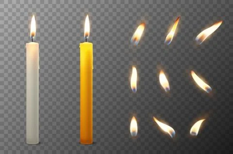 Vector 3d realistic white and orange paraffin or wax burning party candle and イラスト素材