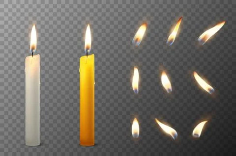 Vector 3d realistic white and orange paraffin or wax burning party candle and 스톡 일러스트