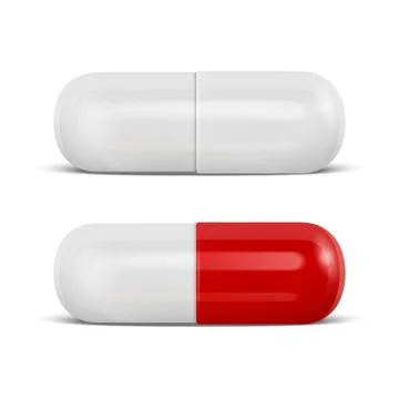 Vector 3d Realistic White and Red Medical Pill Icon Set Closeup Isolated on Illustrazione stock