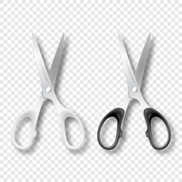Vector 3d Realistic White and Black Metal Opened Stationery Scissors with Stock Illustration