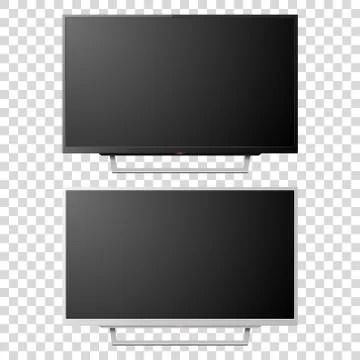 Vector 3d Realistic White and Black Blank TV Screen. Modern LCD LED Panel Set Illustrazione stock