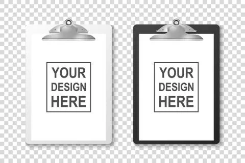 Vector 3d Realistic White and Black Clipboard with Folded Blank Paper and Metal Stock Illustration