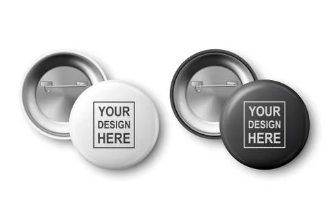 Vector 3d Realistic White and Black Metal, Plastic Blank Button Badge Icon Set Illustrazione stock