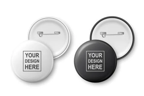 Vector 3d Realistic White and Black Metal, Plastic Blank Button Badge Icon Set 스톡 일러스트