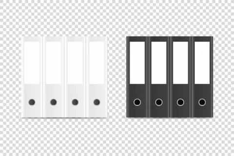 Vector 3d Realistic White and Black Blank Office Binder for A4 Paper Sheet Set 스톡 일러스트
