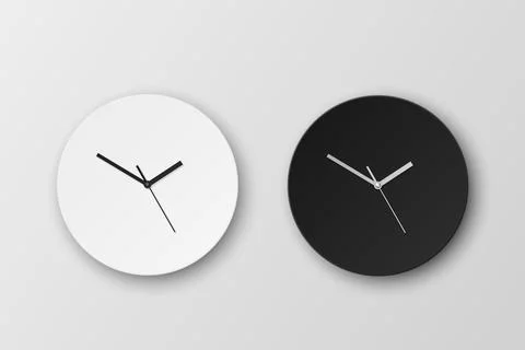 Vector 3d Realistic White and Black Wall Office Clock Icon Set Isolated. Design Stock Illustration