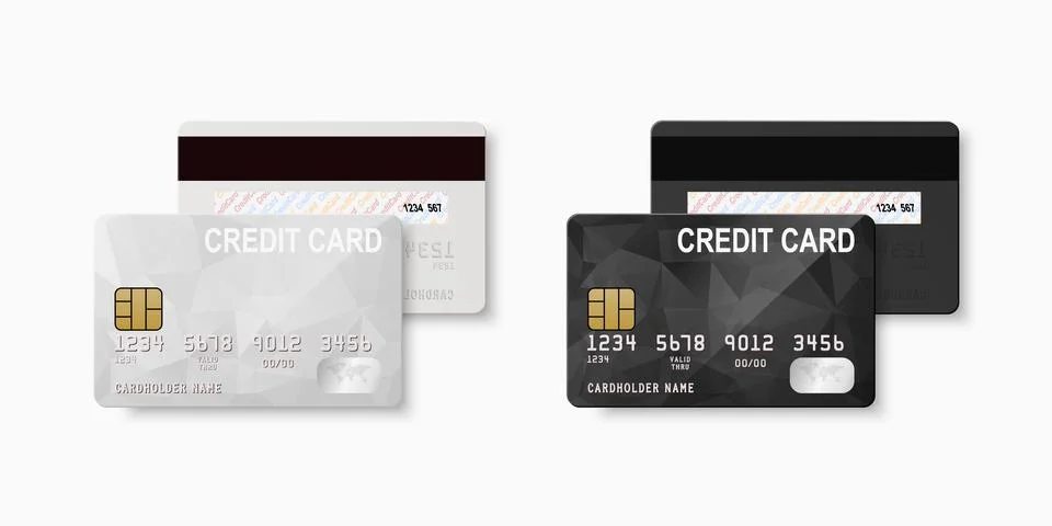 Vector 3d Realistic White and Black Blank Credit Card Isolated. Design Template Stock Illustration
