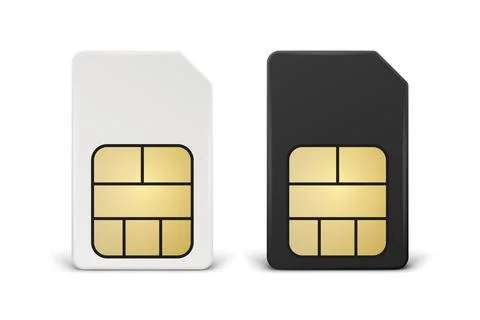 Vector 3d Realistic White and Black Plastic Sim Card Template Set Isolated Stock Illustration