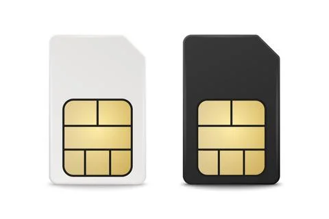 Vector 3d Realistic White and Black Plastic Sim Card Template Set Isolated Stock Illustration
